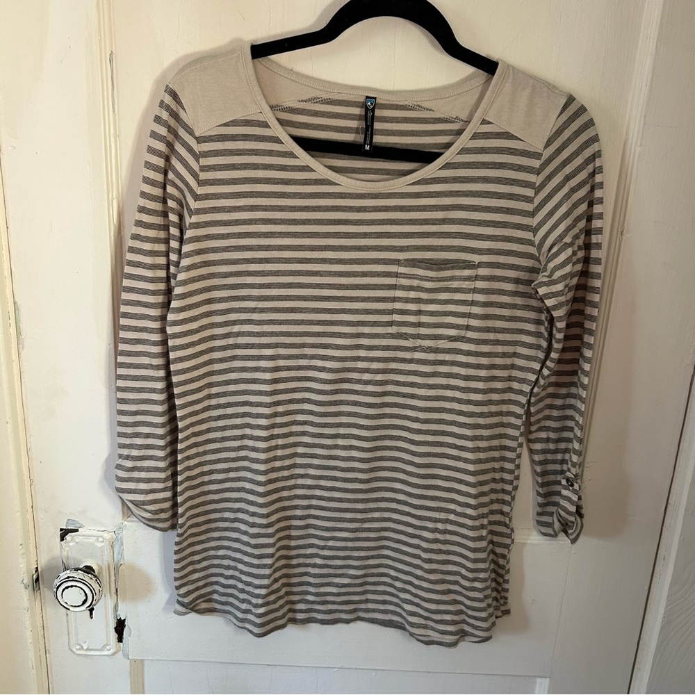 Kuhl Beige and Gray Striped Long Sleeve Top